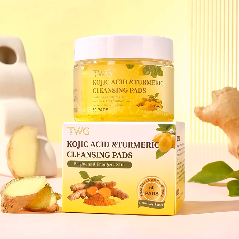 Tampons nettoyants pour le visage à l'acide kojique et au curcuma,